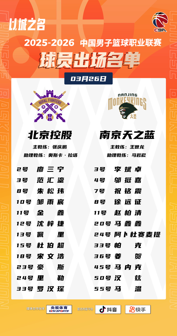 CBA常规赛第三十轮两场对决今晚1935打响